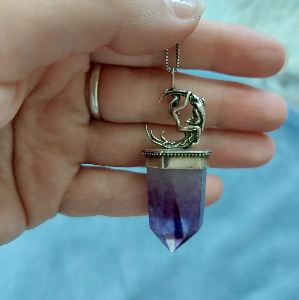 OOAK Amethyst Point Moon Rider Pendant - Picture 1 of 4